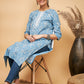 InWeave Women's Powder Blue White Print Lace Straight Kurta - Swadesiicart