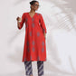 trueBrowns Red Cotton Print Kurta Set | Swadesiicart