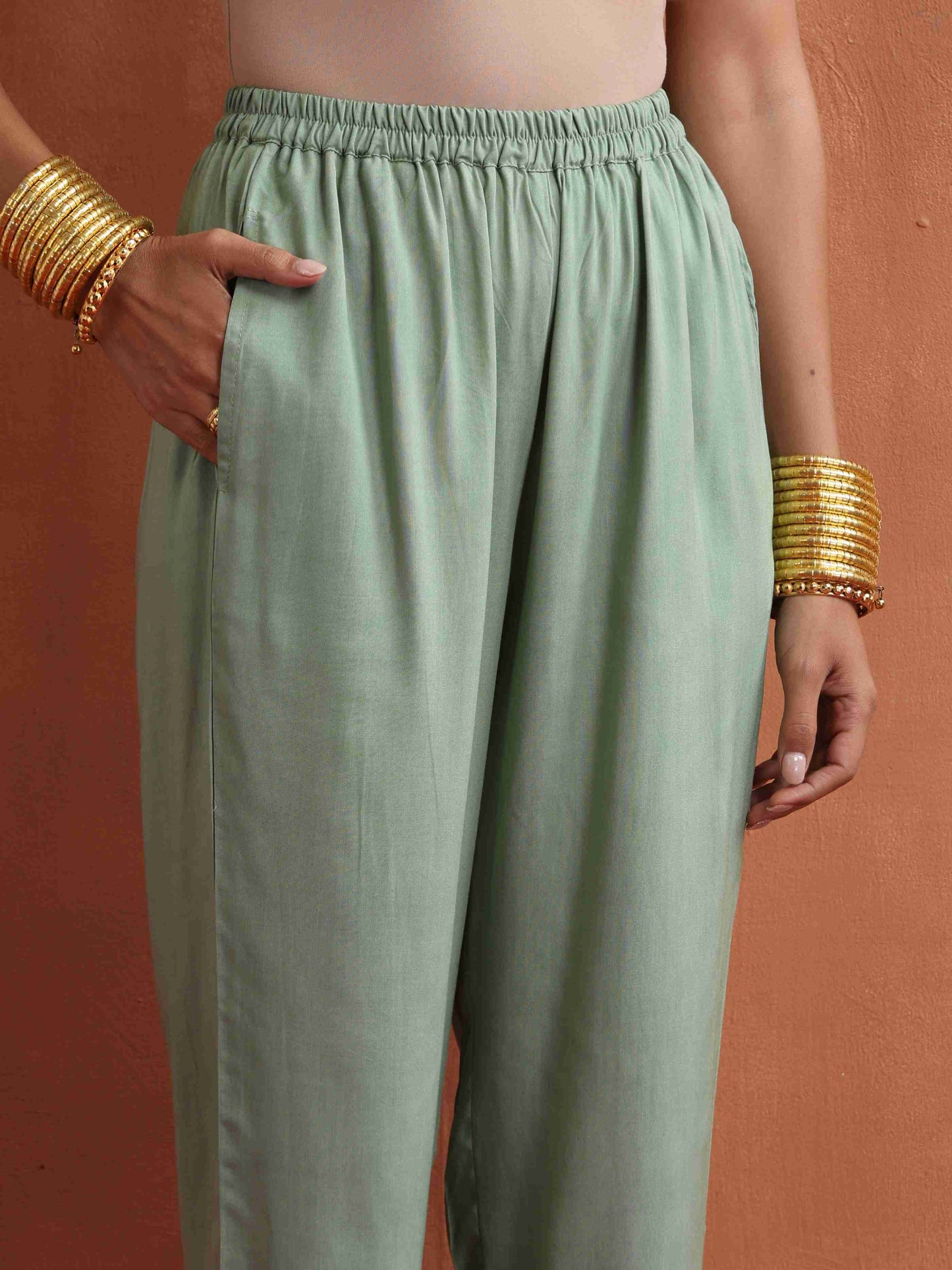 trueBrowns Green Print Flared Kurta Co-ord Set - Swadesiicart