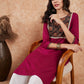 InWeave Women's Wine Printed Neck Patch Work Straight Kurta - Swadesiicart