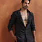 trueBrowns Men's Black Chanderi Long Jacket | Swadesiicart