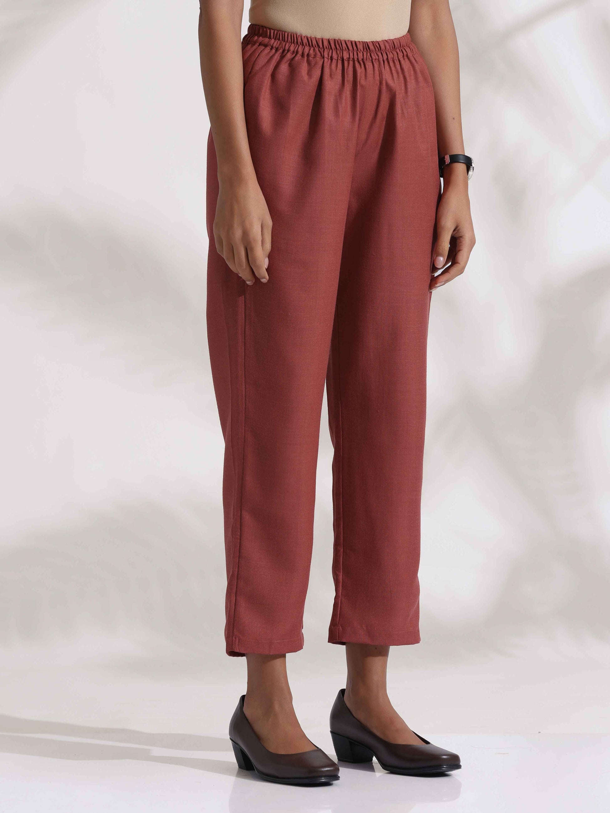 trueBrowns Brown Slub Highslit Kurta Set | Swadesiicart