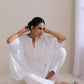 trueBrowns White Dobby Boxy Fit High Low Co-Ord Set - Swadesiicart