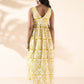 trueBrowns Lime Cotton Ikat Sleeveless Flared Dress | Swadesiicart