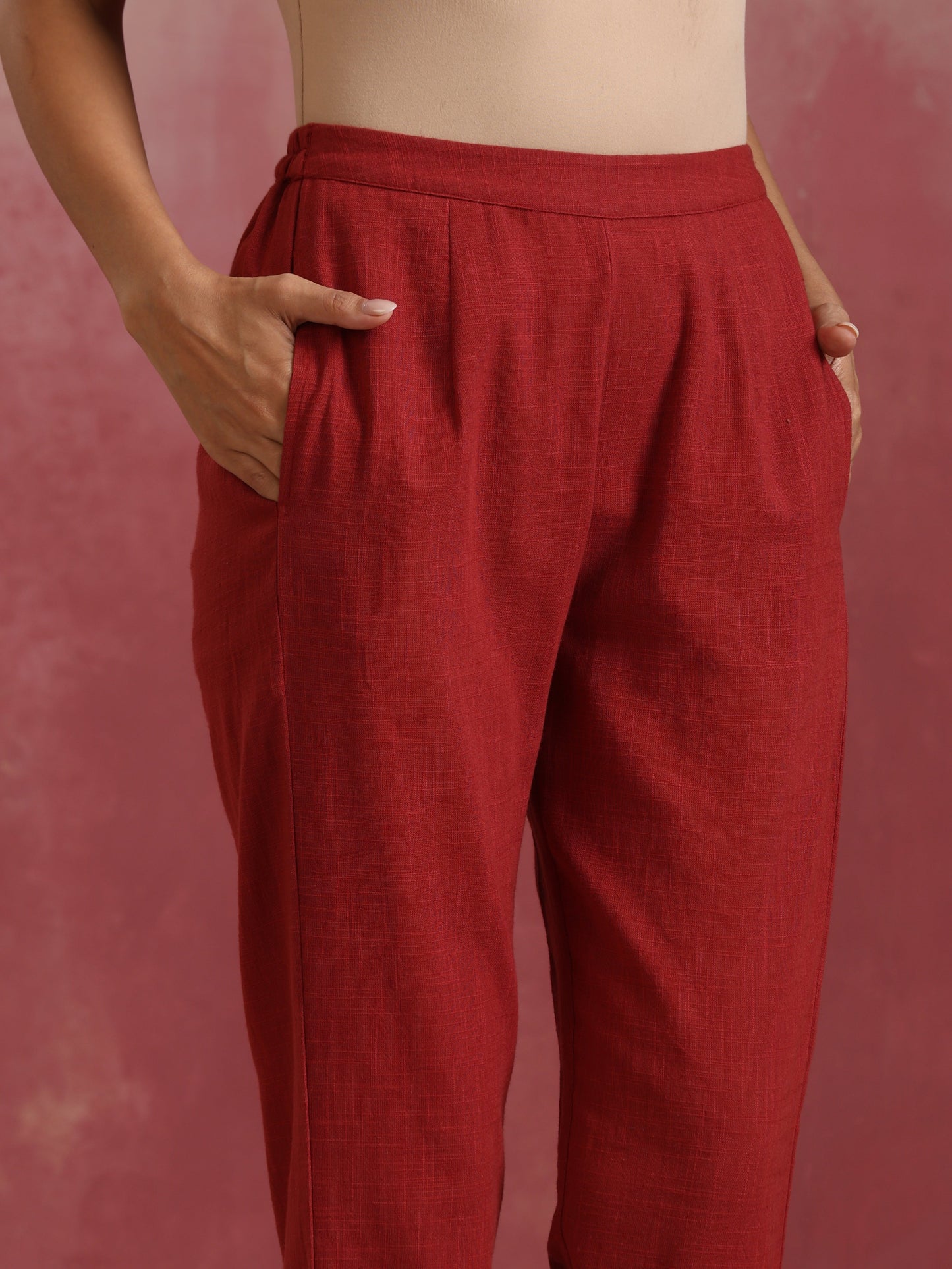 trueBrowns Maroon Cotton Dobby Kurta Set | Swadesiicart