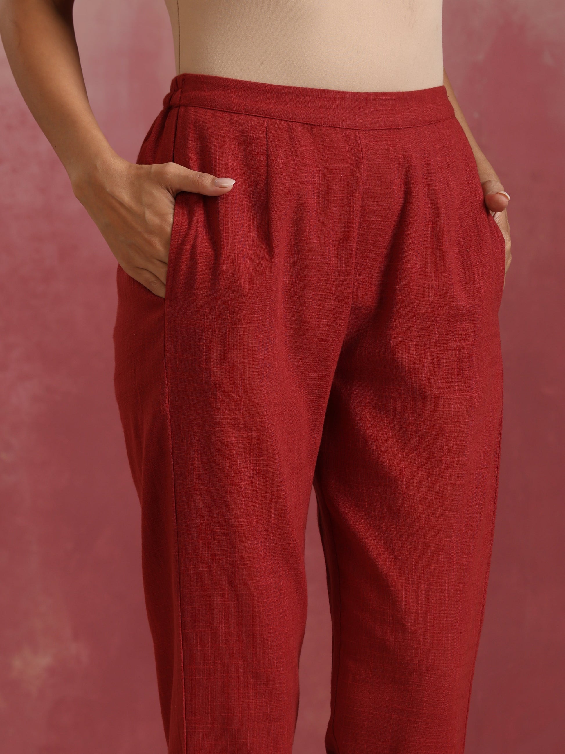 trueBrowns Maroon Cotton Dobby Kurta Set | Swadesiicart