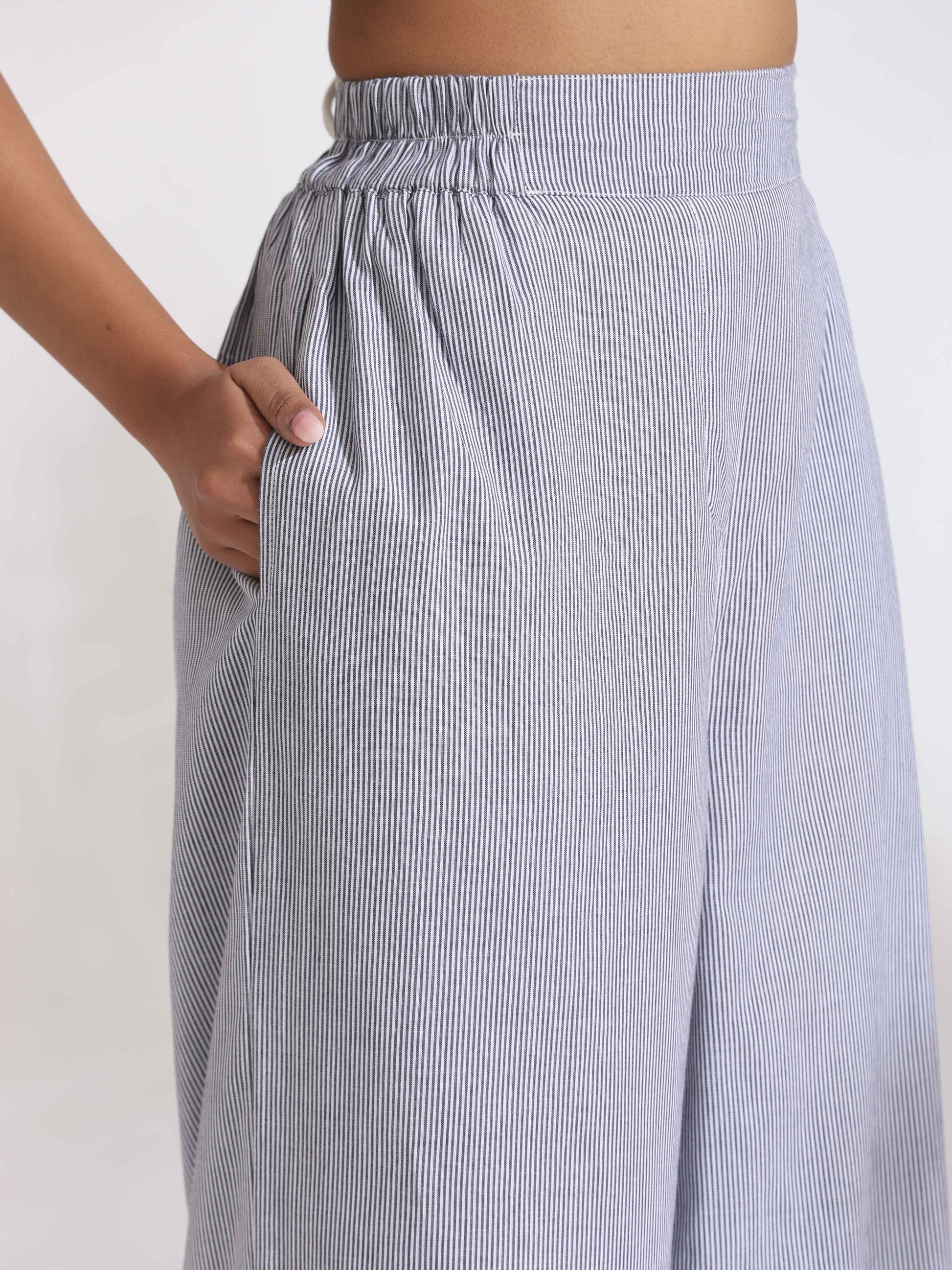 trueBrowns Grey Cotton Stripe Co-ord Set - Swadesiicart