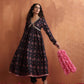 trueBrowns Black Print Flared Anarkali Kurta Set | Swadesiicart