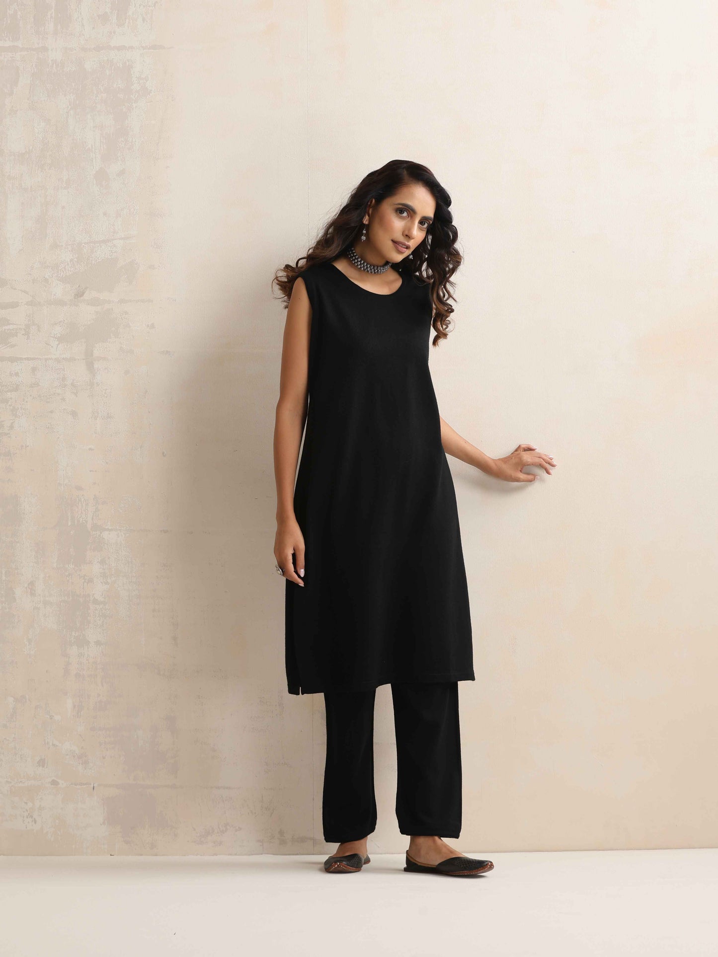 trueBrowns Black Kashmiri Woollen Jacket 3pc Set | Swadesiicart
