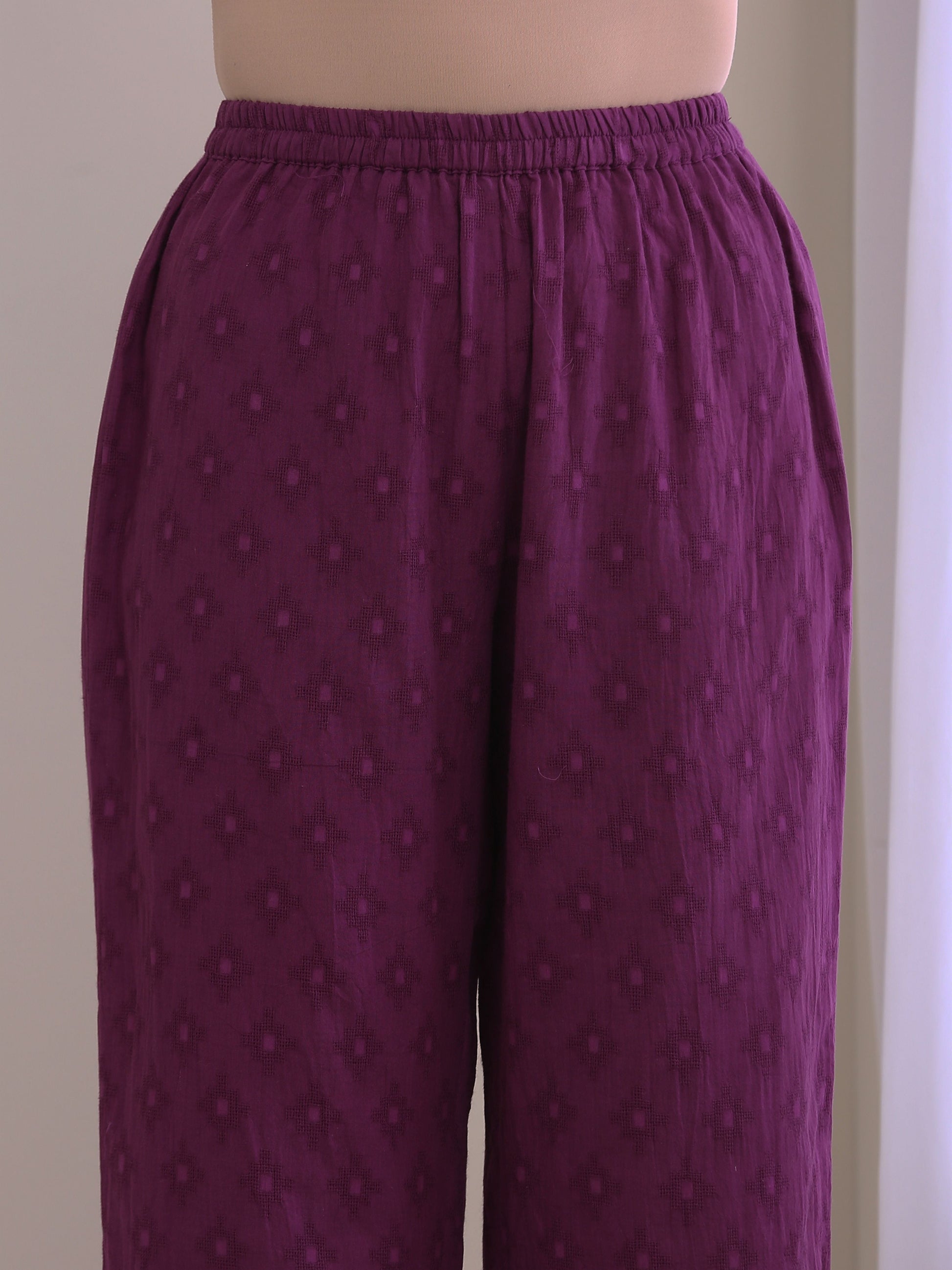 trueBrowns Plum Purple Dobby Gathers Co-Ord Set - Swadesiicart