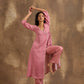 trueBrowns Light Mauve Bandhani Printed Silk Angrakha Kurta Pant Set | Swadesiicart