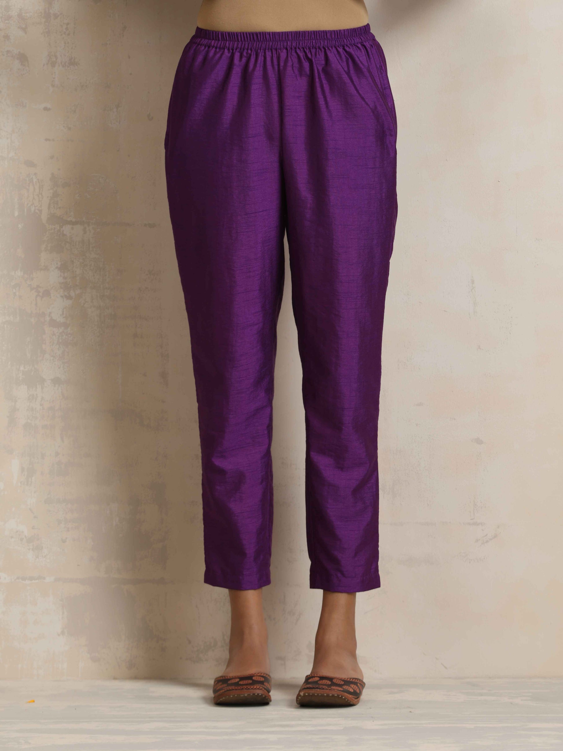 trueBrowns Purple Silk High Slit Kurta Set | Swadesiicart