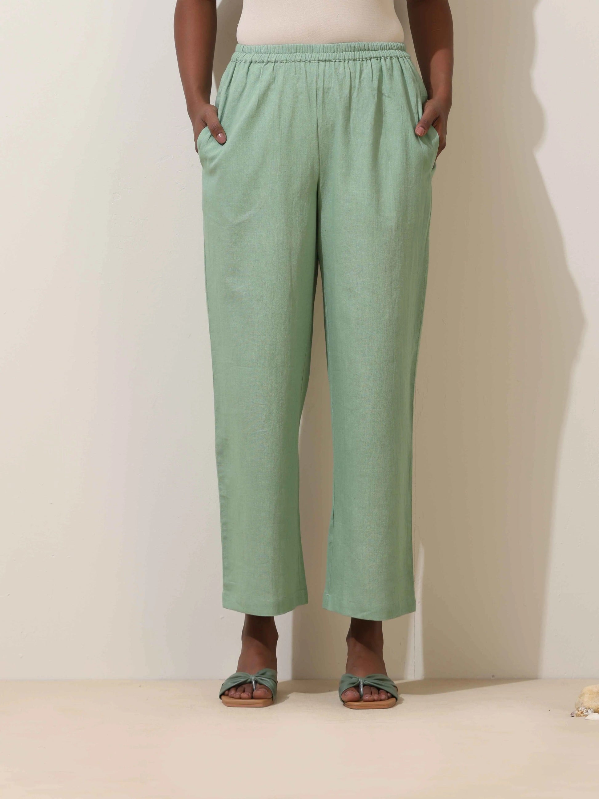 trueBrowns Mint Green Cotton Linen Co-Ord Set - Swadesiicart