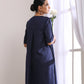 trueBrowns Blue Slub High Slit Kurta Pant Set | Swadesiicart