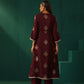 trueBrowns Wine Geometric Viscose Silk V-Neck Front Slit Kurta Pant Set | Swadesiicart