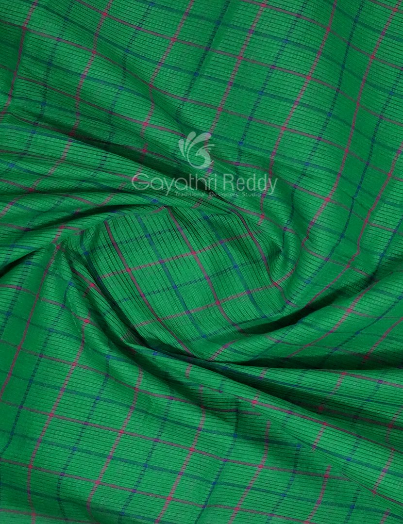 Rama Green With Checks Pure Mangalgiri Cotton Saree By Gayathri Reddy Designer Studio | Swadesiicart