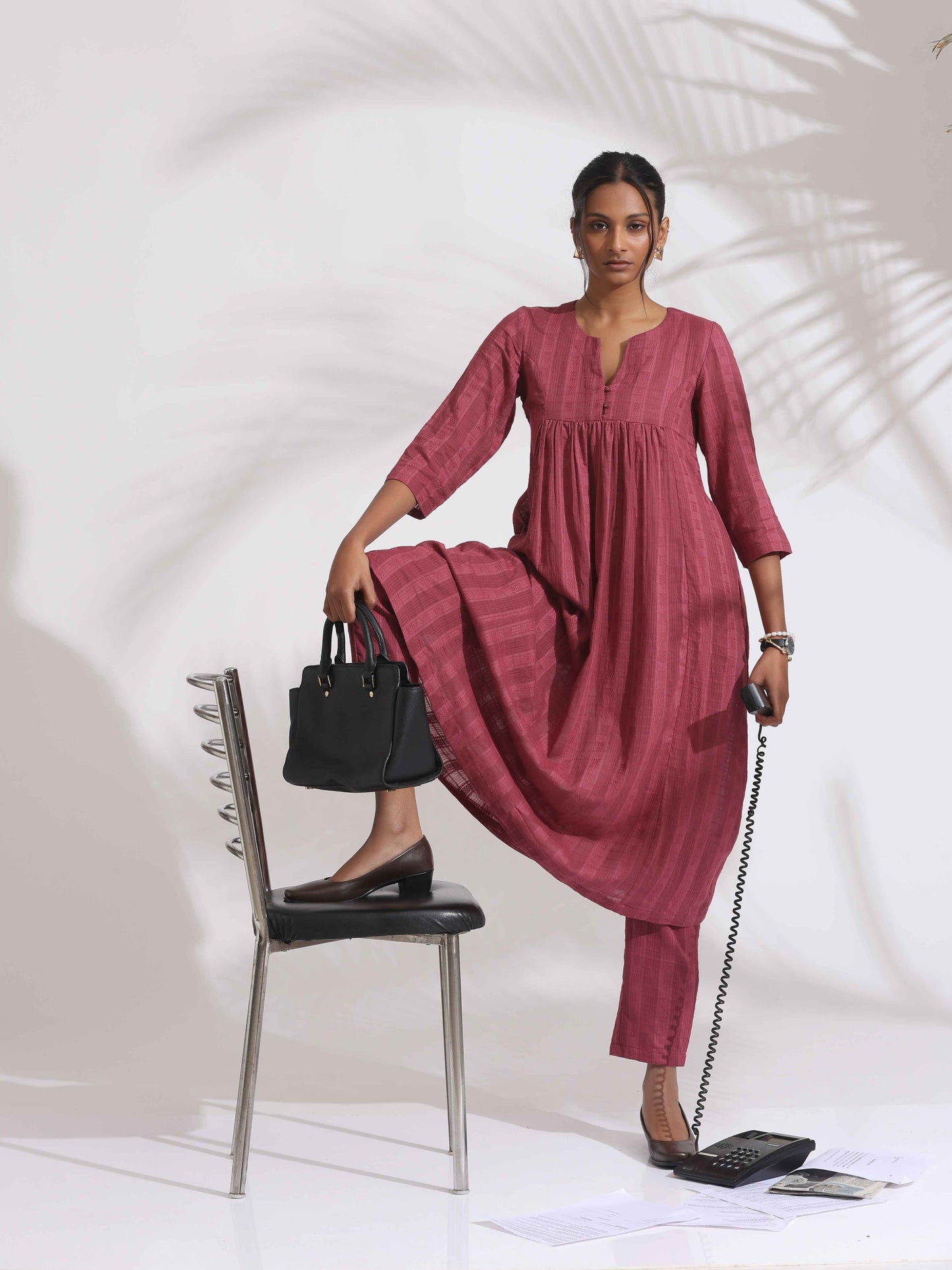 trueBrowns Maroon Cotton Flared Kurta Set | Swadesiicart