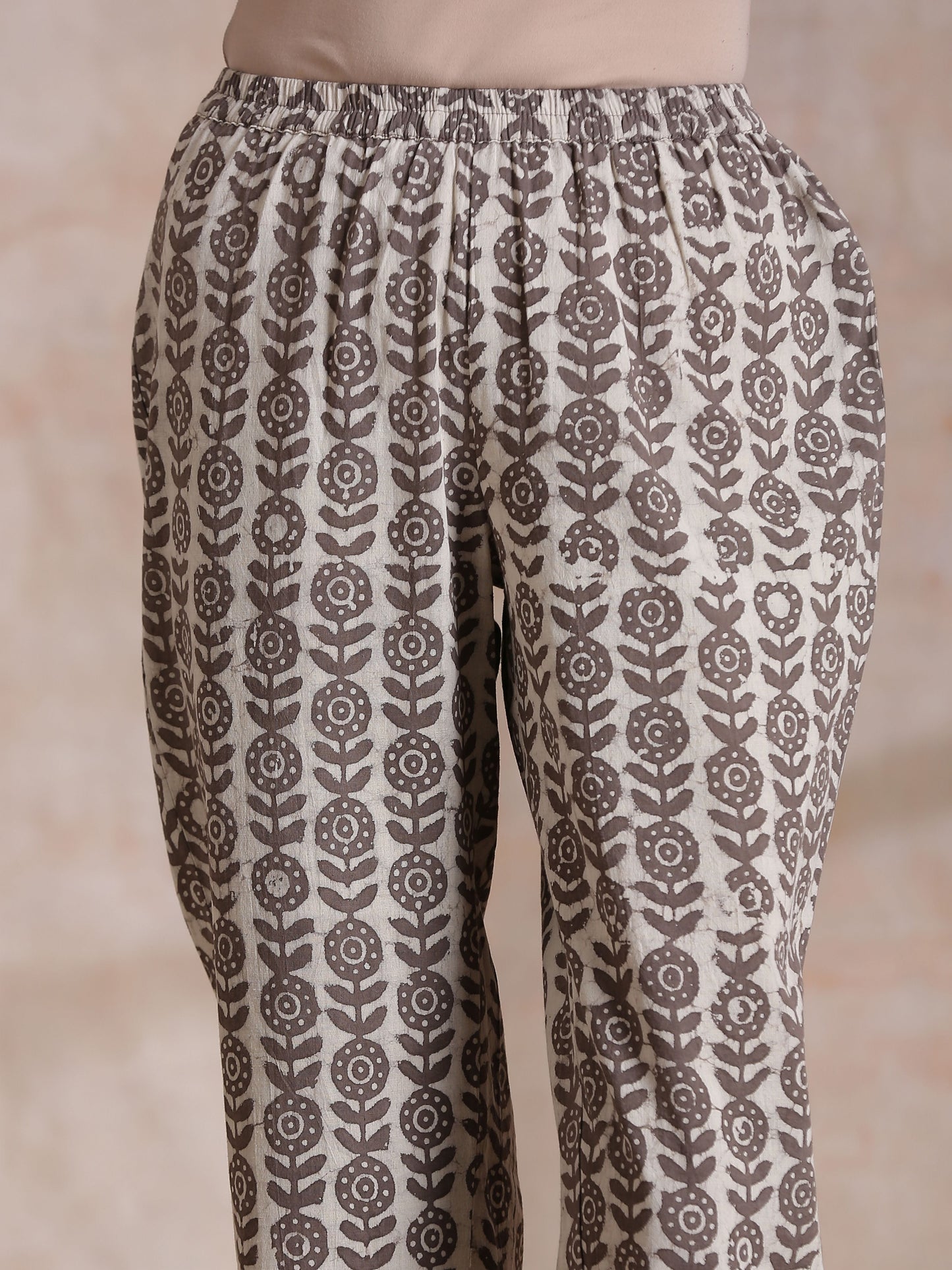 trueBrowns Clay Dabu Zig-Zag Motifs Print Cotton Kurta Pant Set | Swadesiicart