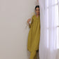 trueBrowns Avacado Green Dobby Flared Slit Kurta Pant Set | Swadesiicart