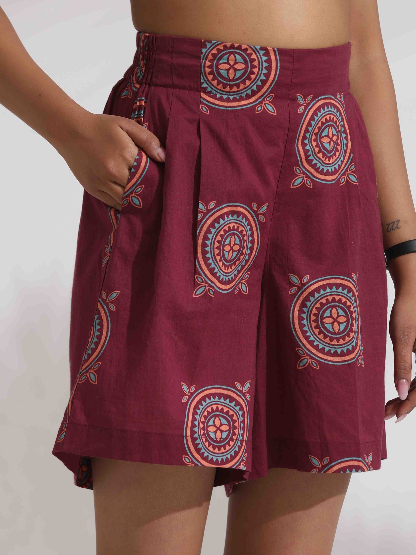 trueBrowns Purple Cotton Print Short Co-ord Set - Swadesiicart
