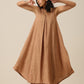 trueBrowns Beige Slub Texture Sleeveless Flared Kurta Pant Set | Swadesiicart