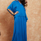 InWeave Women's Ink Blue Solid Collar Neck Boho Top Bottom Set - Swadesiicart