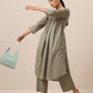 trueBrowns Cotton Olive Green Flared Slit Kurta Pant Set | Swadesiicart