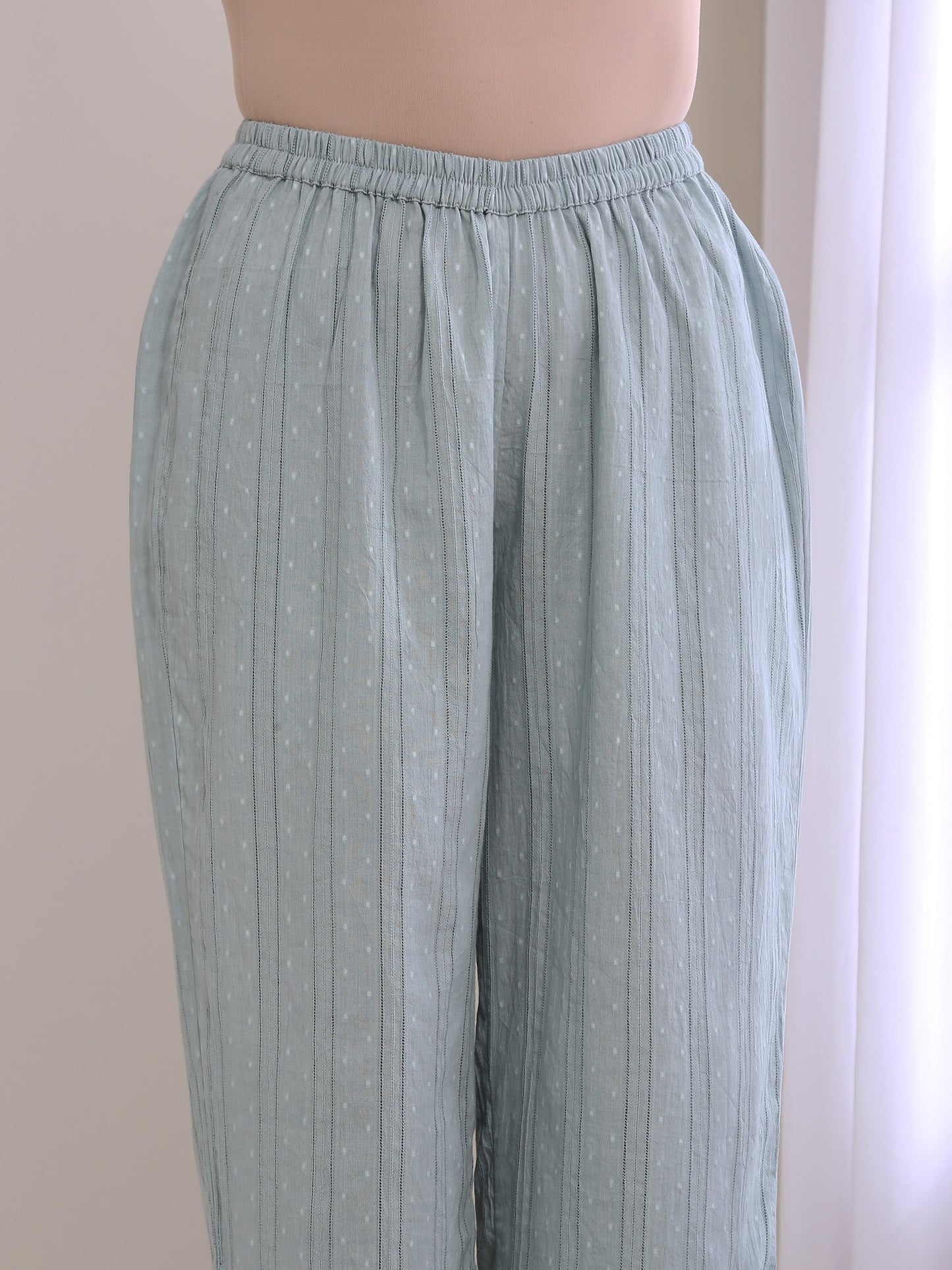 trueBrowns Eggshell Blue Dobby Relaxed Fit Co-Ord Set - Swadesiicart