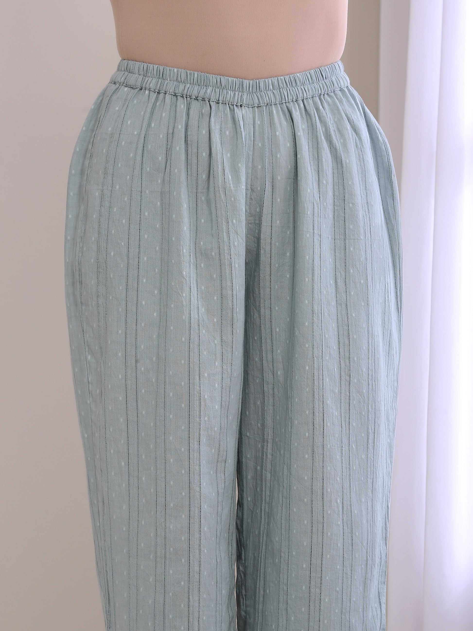 trueBrowns Eggshell Blue Dobby Relaxed Fit Co-Ord Set - Swadesiicart
