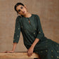 trueBrowns Dark Green Gold Cotton Yoke Kurta Set | Swadesiicart