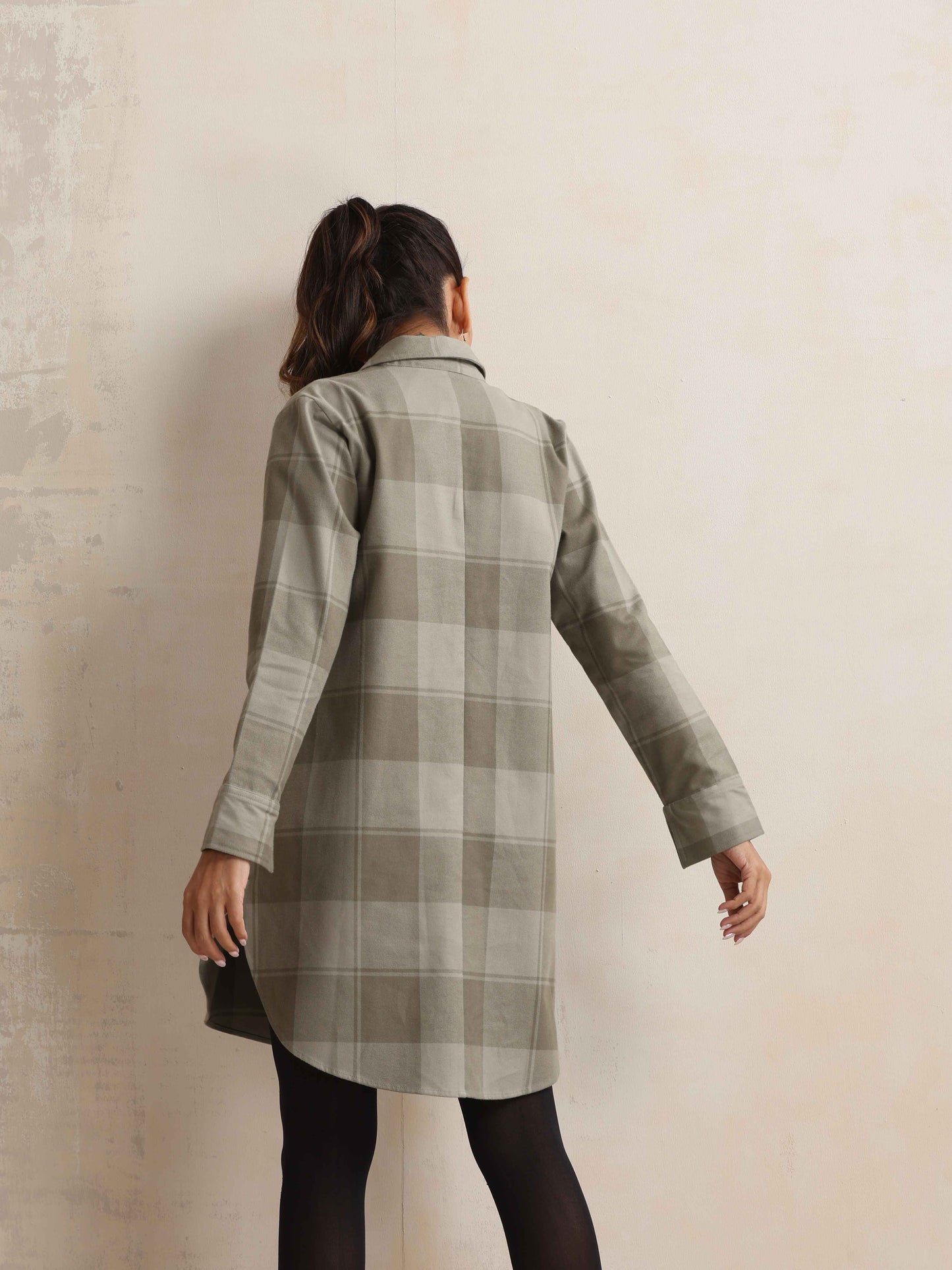 trueBrowns Green Check Pleated Winter Top | Swadesiicart