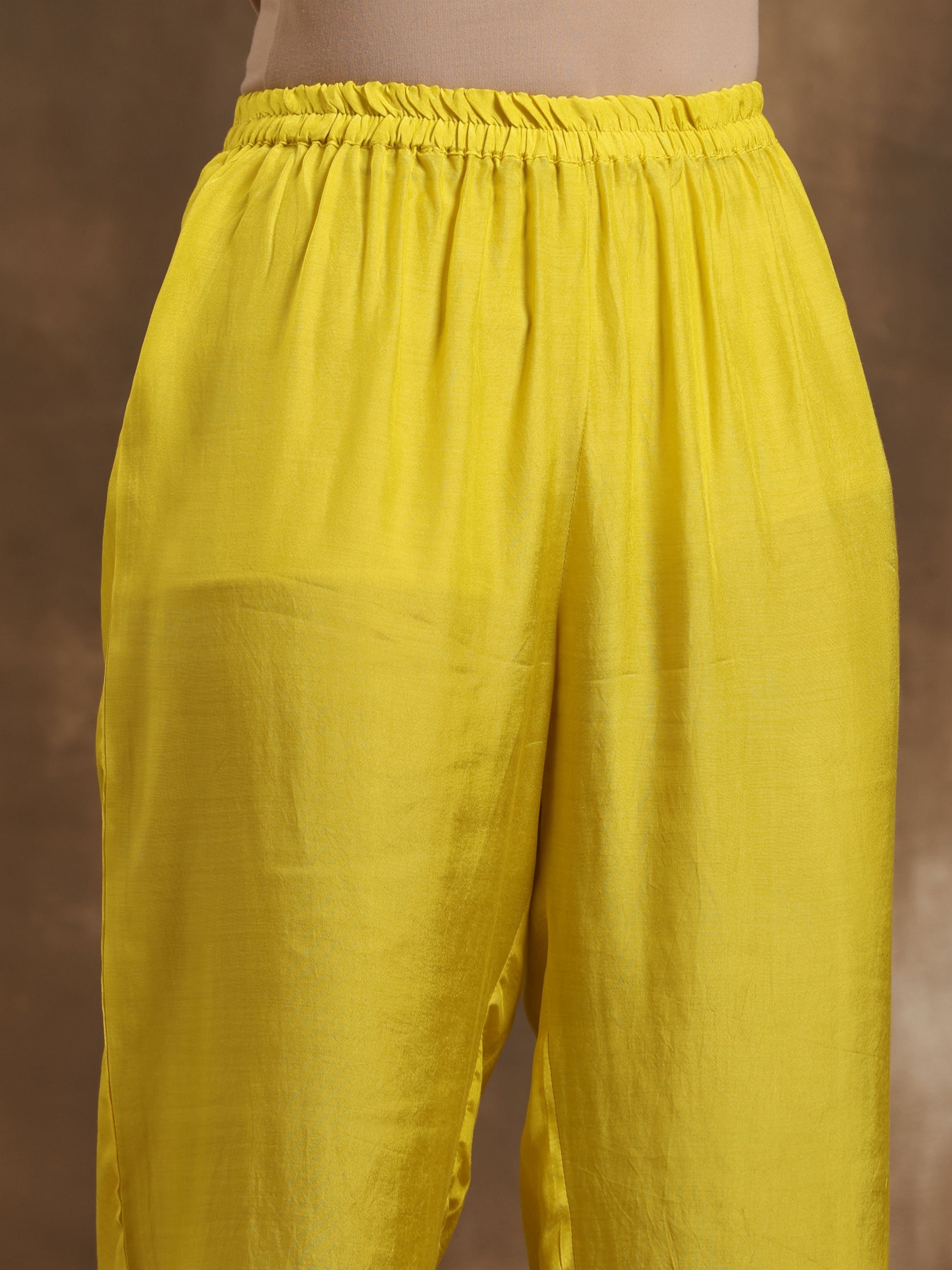 trueBrowns Lime Lehariya Printed Silk Kaftan Pant Set | Swadesiicart