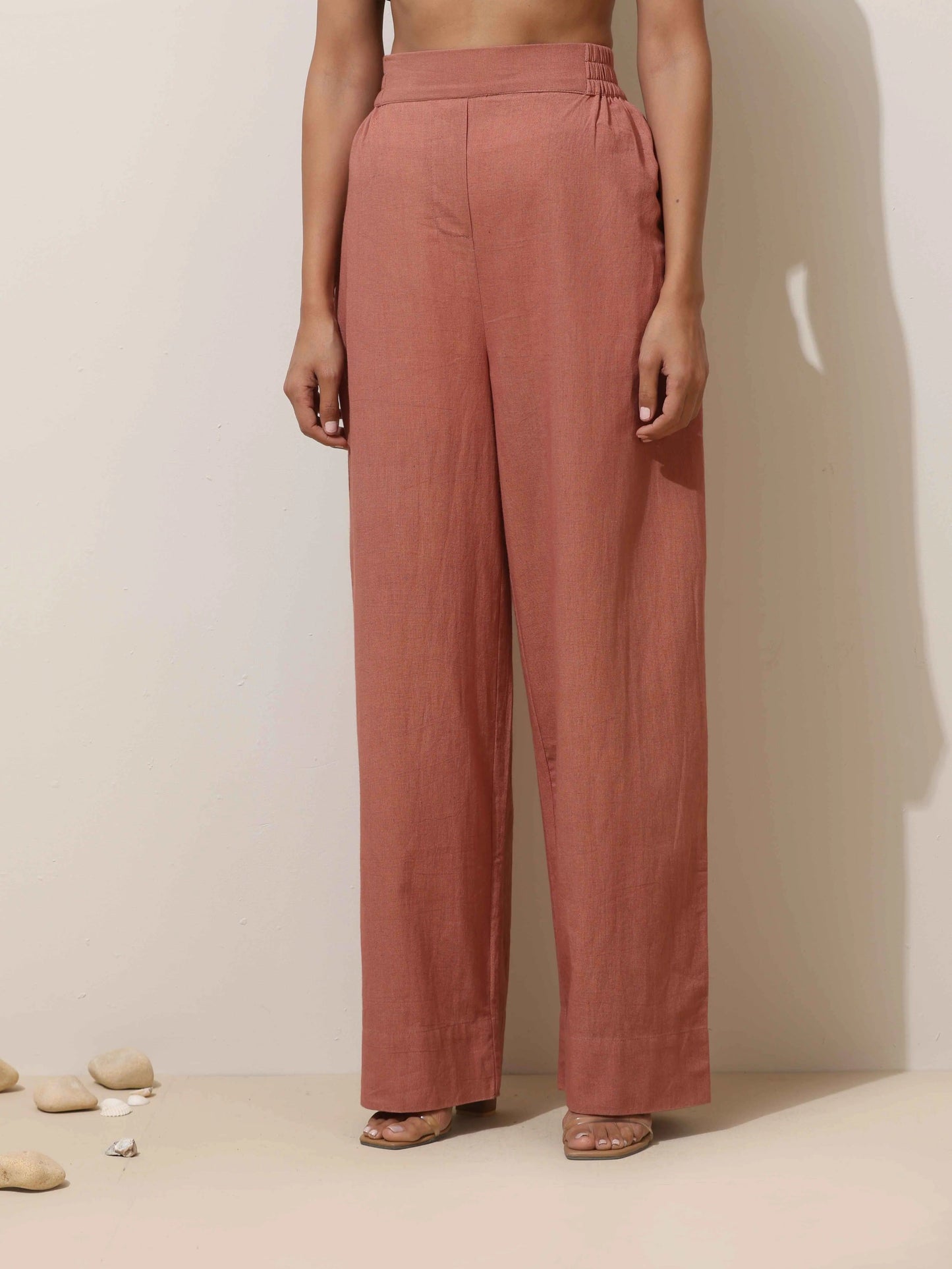 trueBrowns Peach Cotton Linen Kurta Pant Set | Swadesiicart