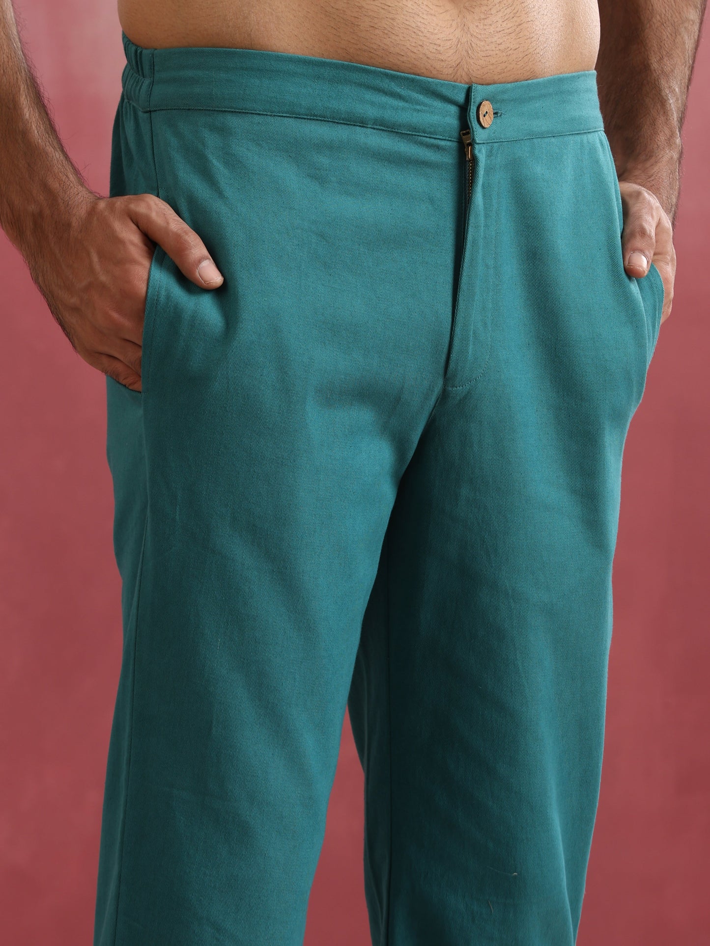trueBrowns Men's Teal Cotton Shirt Collar Stylized Kurta Co-ord set - Swadesiicart