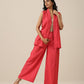 trueBrowns Bright Pink Slub Texture Sleevesless Jacket Pant Set | Swadesiicart
