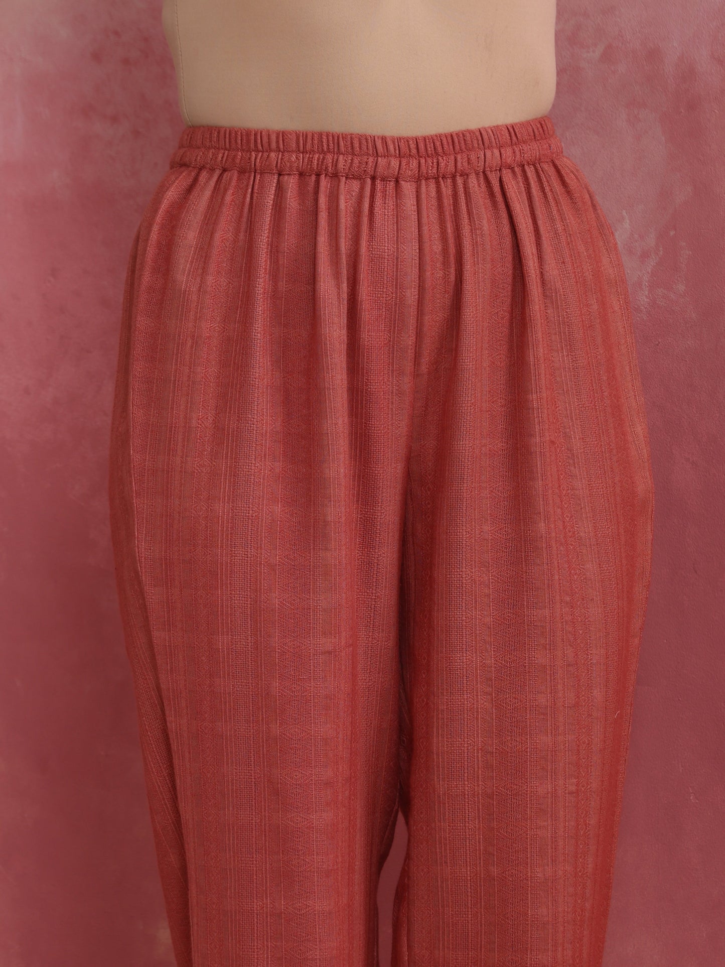 trueBrowns Peach Cotton Dobby Kurta Set | Swadesiicart