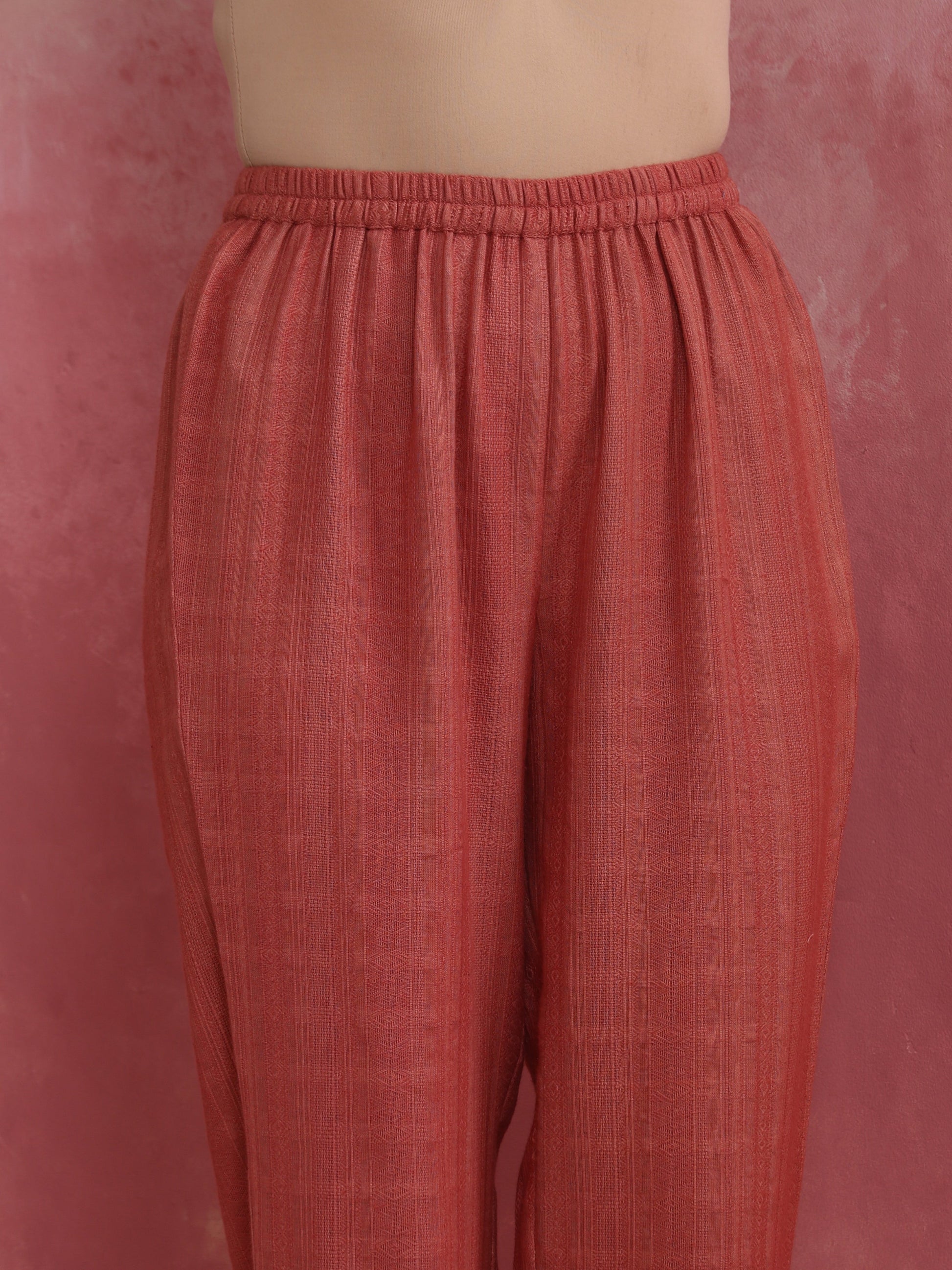trueBrowns Peach Cotton Dobby Kurta Set | Swadesiicart