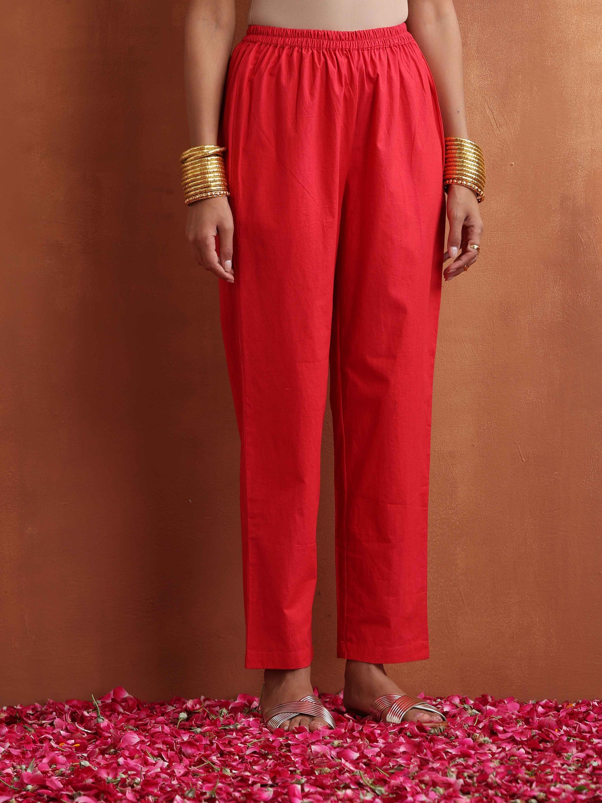 trueBrowns Red Print A-line Kurta Set | Swadesiicart