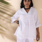 trueBrowns White Cotton Dobby V-Neck Co-ord Set - Swadesiicart