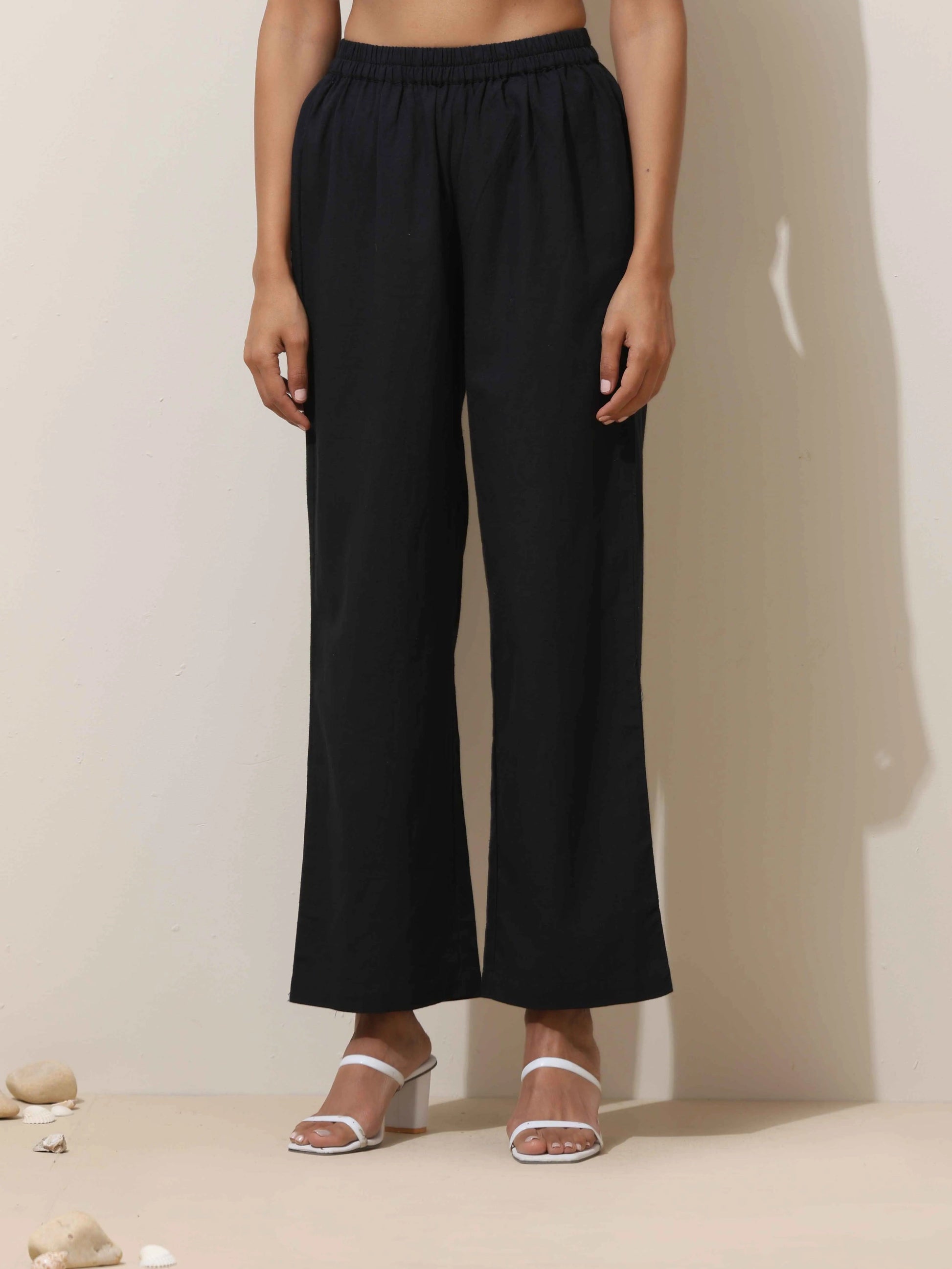 trueBrowns Black Cotton Linen Kurta Pant Set | Swadesiicart