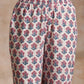 trueBrowns White With Pink Blue Floral Block Print Cotton Flared Slit Kurta Pant Set | Swadesiicart