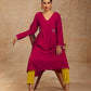 trueBrowns Rani Pink Velvet Embroidered Kurta | Swadesiicart