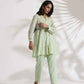 trueBrowns Green Cotton Floral Embroidered Co-ord Set - Swadesiicart