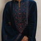 trueBrowns Blue Velvet Floral Embroidered Kurta Pant Dupatta Set | Swadesiicart