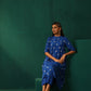 trueBrowns Royal Blue Geometric Floral Viscose Silk Side Gathered Kurta Pant Set | Swadesiicart
