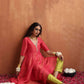 trueBrowns Hot Pink Tissue Flared Anarkali Kurta Set | Swadesiicart
