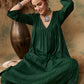 InWeave Women's Pine Green Lurex Flared V Neck Kurta Palazzo Set - Swadesiicart