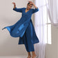 trueBrowns Classic Blue Dobby High Slit Gathered Kurta Set | Swadesiicart