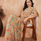 InWeave Women's Pear Green Red Floral Skirt Saree - Swadesiicart