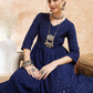 InWeave Women's Royal Blue Chikankari Long Anarkali Kurta Sharara Set - Swadesiicart